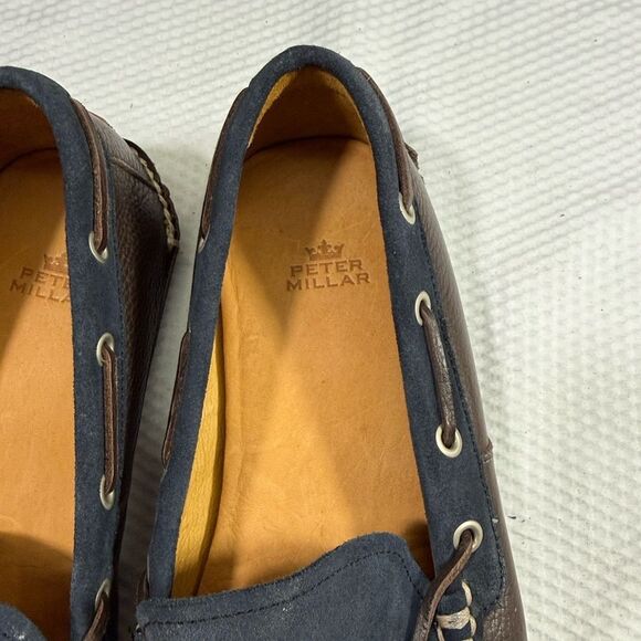 Peter Millar Leather Men\'s Blue and Brown Loafers Size 11.5